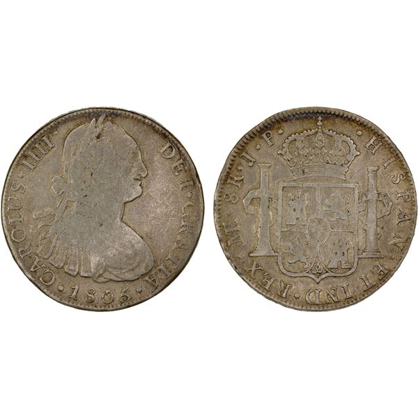 PERU: Carlos IV, 1788-1808, AR 8 reales, 1805, F-VF