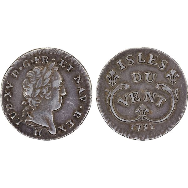 WINDWARD ISLANDS: Louis XV, 1715-1774, AR 12 sols, 1731-H, About XF