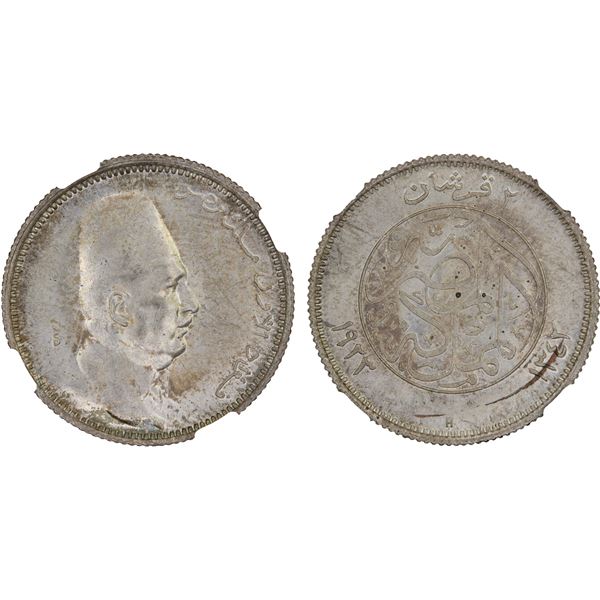 EGYPT: Fuad I, king, 1922-1936, AR 2 piastres, 1923-H/AH1341, NGC MS64