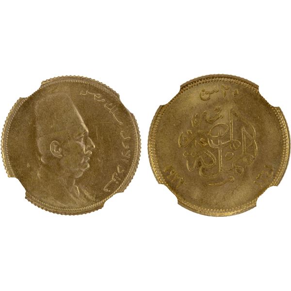 EGYPT: Fuad I, king, 1922-1936, AV 20 piastres, 1923/AH1341, NGC MS62