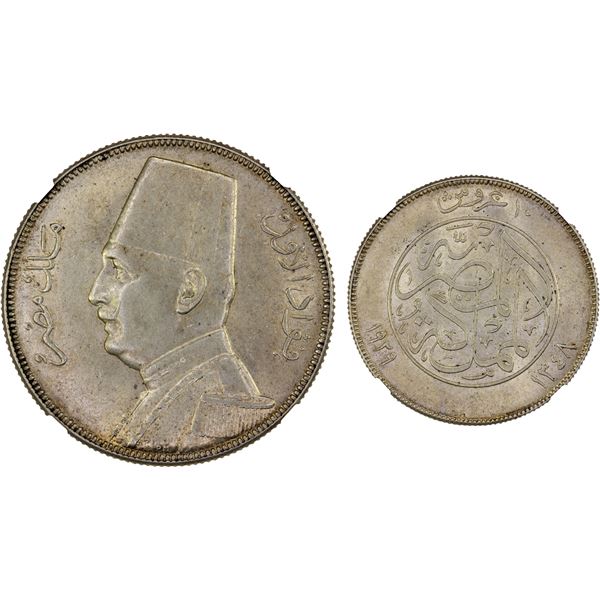 EGYPT: Fuad I, king, 1922-1936, AR 10 piastres, 1929-BP/AH1348, NGC MS61