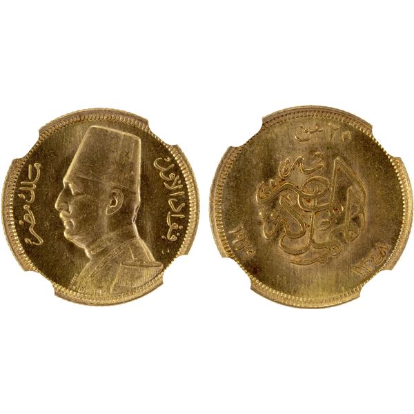 EGYPT: Fuad I, king, 1922-1936, AV 20 piastres, 1929/AH1348, NGC MS64