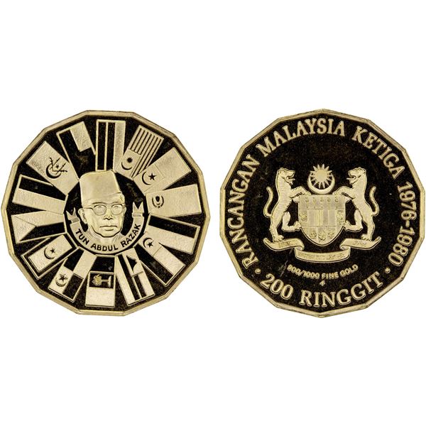 MALAYSIA: Constitutional Monarchy, AV 200 ringgit, 1976-FM, Choice Proof