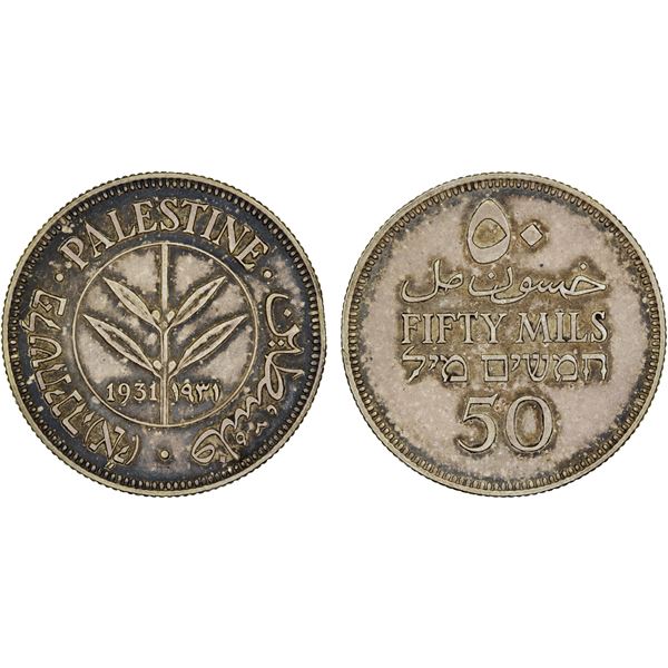 PALESTINE: British Mandate, AR 50 mils, 1931, XF