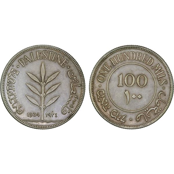 PALESTINE: British Mandate, AR 100 mils, 1934, XF
