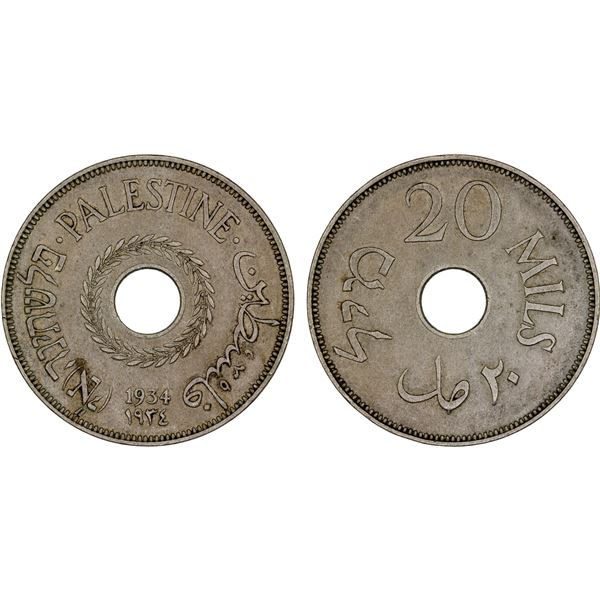 PALESTINE: British Mandate, 20 mils, 1934, Choice VF
