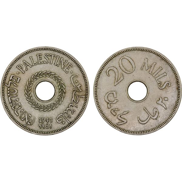 PALESTINE: British Mandate, 20 mils, 1941, Choice VF