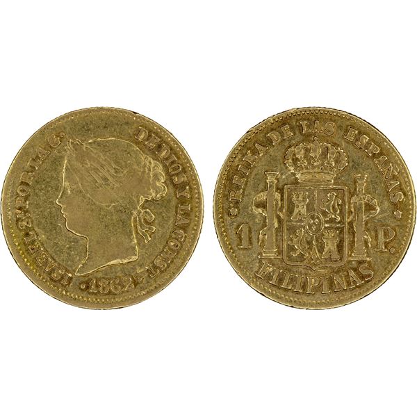 PHILIPPINES: Isabel II, 1833-1868, AV peso, 1862/1, Choice VF