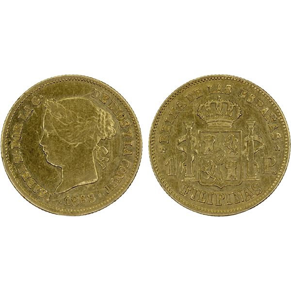 PHILIPPINES: Isabel II, 1833-1868, AV peso, 1863/2, VF-XF