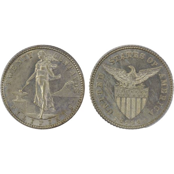 PHILIPPINES: U.S. Territory, AR 20 centavos, 1914-S, PCGS MS61