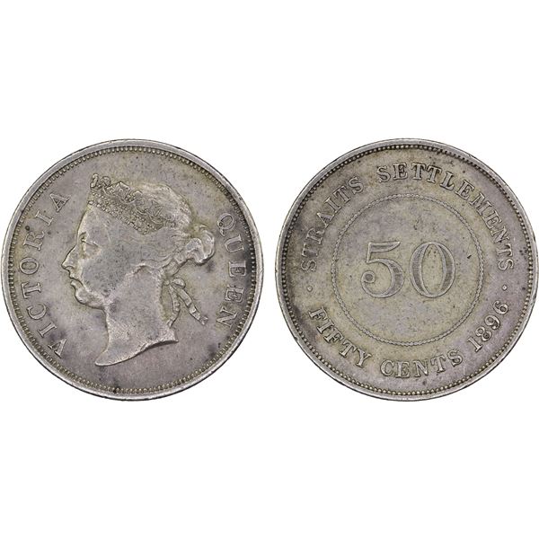 STRAITS SETTLEMENTS: Victoria, 1867-1901, AR 50 cents, 1896