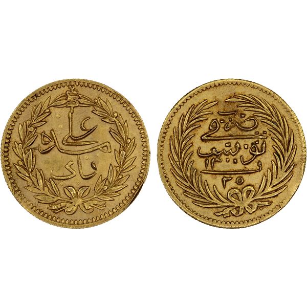 TUNISIA: 'Ali Bey, 1882-1902, AV 25 piastres, Tunis, AH1300, XF-AU