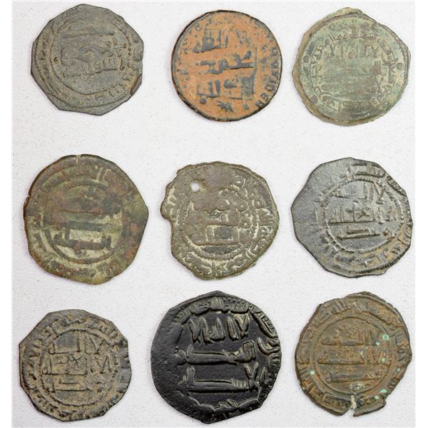 ABBASID: LOT of 9 copper fulus