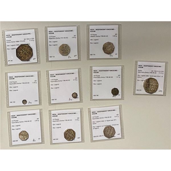 ASSAM: LOT of 10 silver coins