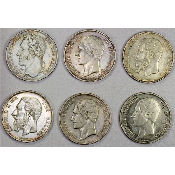 BELGIUM: LOT of 6 silver 5 francs