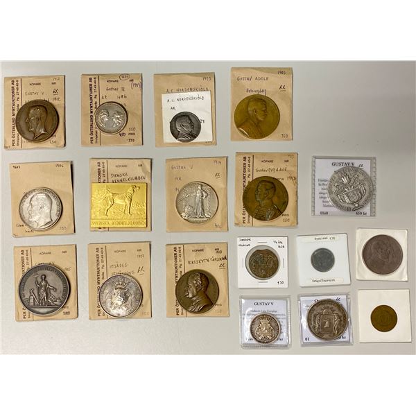 SWEDEN, ETC.: LOT of 18 coins, tokens, and medals