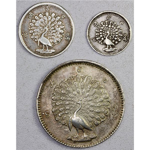 BURMA: LOT of 3 silver coins, 1853-1878