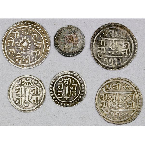 NEPAL: LOT of 6 silver coins