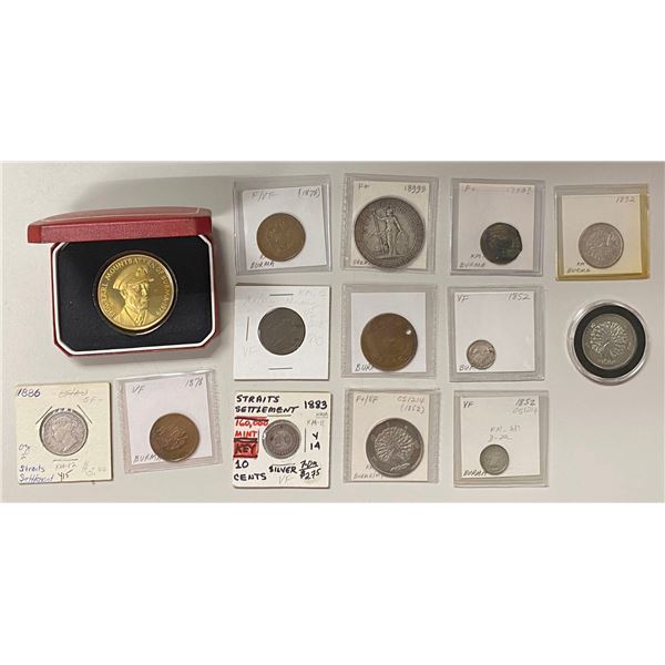 SOUTHEAST ASIA, ETC.: LOT of 14 coins, medals, and tokens