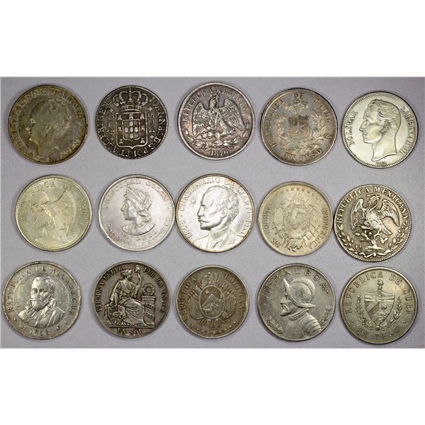 WORLDWIDE: LOT of 15 silver crowns