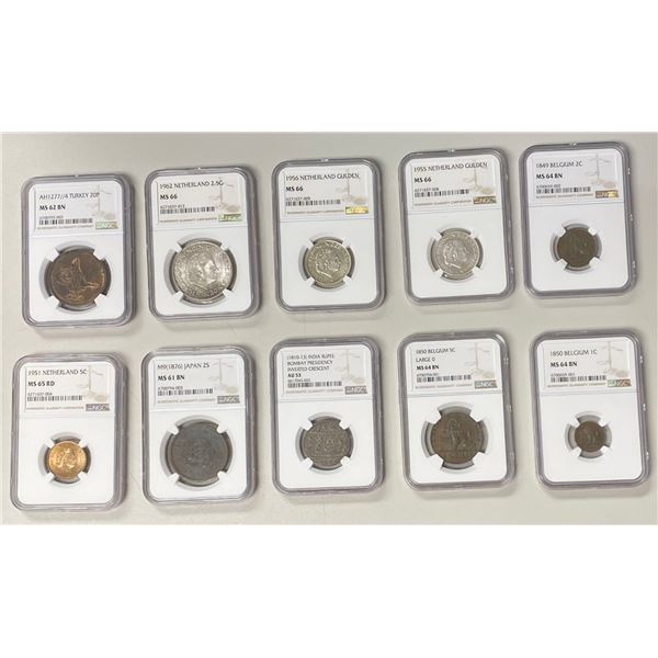 WORLDWIDE: LOT of 10 certified coins