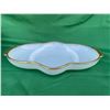 FIRE KING Oven Ware Divided White Glass Oval Dish Gold Trim