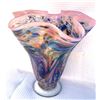 Image 1 : Signed Arte Vargas Lettuce Vase, Arte Vargas, Purple SWIRL Carnival Glass