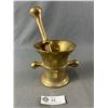 Image 1 : Vintage Heavy Solid Brass 5" H Mortar & 9.5" Pestle Apothecary Set.