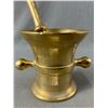 Image 2 : Vintage Heavy Solid Brass 5" H Mortar & 9.5" Pestle Apothecary Set.
