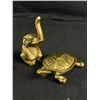 Image 2 : 3 Vintage Brass Pcs. 4" Elephant, 3.5" Turtle Trinket Box & 3"D x 2" H Ashtray