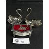 Image 1 : 3 Vintage Collectibles - 4" Swan Candle Holder, 3" x 1" Llama Trinket Box & 3" Glass/Metal Trinket D