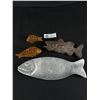 Image 1 : Lot Of Assorted Fish Figures - 12" Vancouver Artist Metal Salmon, 2 Wood Carved & Polyresin