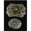 Image 2 : 2 Belt Buckles - 3.5" Gold Flake Resin 2 Tone Metal & 2.25" Ornate Montana Silver Smiths