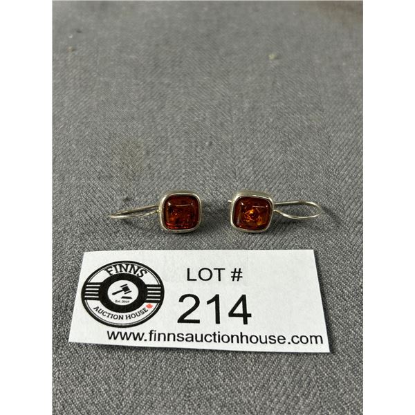 Nice Pair of Sterling & Amber Earrings