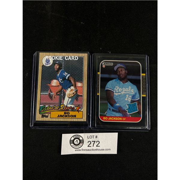 2 Bo Jackson Rookie Baseball Cards - 1986 Donruss Rated Rookie & 1987 Topps Future Stars