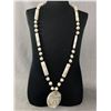Image 1 : Extra Length South American Carved Stone Pendant & beads Necklace