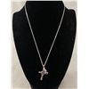Image 1 : Silver with Marcasite Stones Cross Pendant with Black Pearl & Chain Necklace