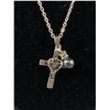 Image 2 : Silver with Marcasite Stones Cross Pendant with Black Pearl & Chain Necklace