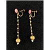 Image 1 : Pair of VintageGold with Pink Coral & Pearls Dangle Screw on Earrings