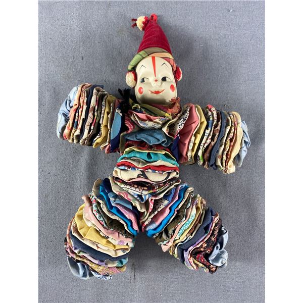 Vintage 13" H Cloth Clown Toy.