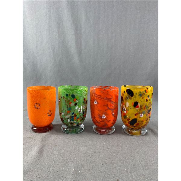4 Beautiful Vintage Hand Blown & Signed Mellon Heavy 5" Drinking Glasses