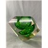 Image 1 : Vintage Murano Bevelled Green Glass Ashtray. Approx. 5" H x 6" W