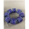 Image 2 : Vitnage 9" Blue Glass Bowl with Open Lace Edge, Blue Glass Serving Fork & Beaded Napkin Ring Set