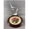Image 1 : Pretty Vintage Framed Needlework Floral & Silver Bird Sculpture