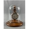Image 1 : Vintage 800 Silver Swiss Made Pocket Watch In Good Working Order In 4.5"H Glass Dome Display Case