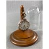 Image 2 : Vintage 800 Silver Swiss Made Pocket Watch In Good Working Order In 4.5"H Glass Dome Display Case