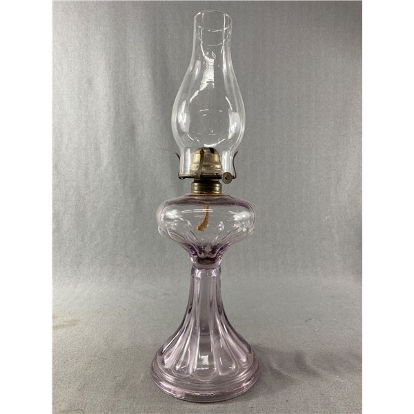 Lovely Antique 1800's Oil Lamp. Approx 19" Tall Nice Shade of Purple