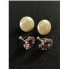 Image 1 : Vintage Trifari White Faux Pearl Round Button Clip On Earrings 1" & Vintage Continental Screw Back E