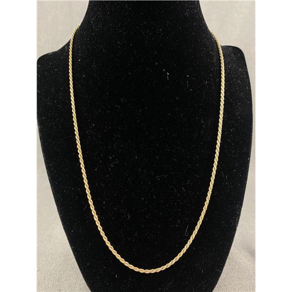 20" .925 Sterling Silver Rope Chain Gold Finish - Diamond Cut - 6.4 Grams - Marked & Tested