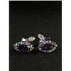 Image 1 : Beautiful Signed SHERMAN  Purple & Clear AB Screwback Earrings